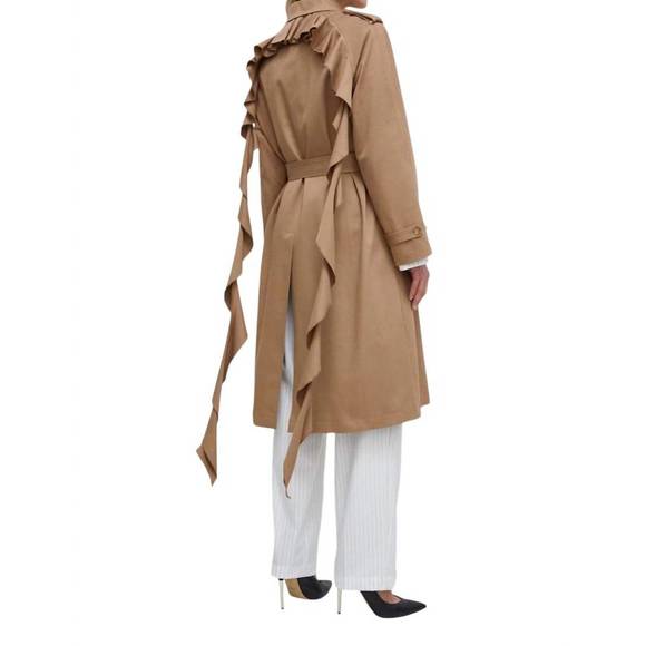 NEW VERSACE baroque buckle ruffled trench coat in acacia - Picture 3 of 6